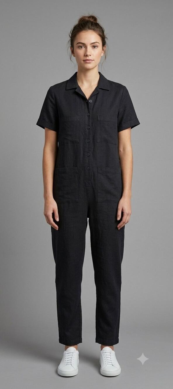 Tradlands Finn Black Linen Blend Jumpsuit XS